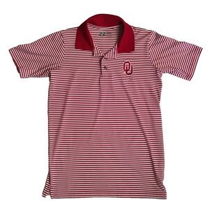 Russel OU Oklahoma University Men's SMALL Red White Striped Polo Shirt
